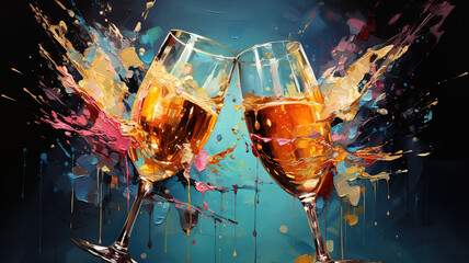 Celebrating with a glass of champagne. Generative Ai