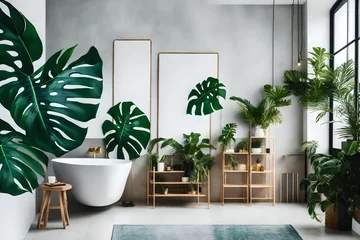 Foto op Plexiglas anti-reflex A bathroom with a stylish monstera plant adding a tropical vibe. © Muhammad