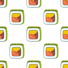 seamless pattern with sushi in kawaii style