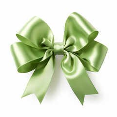 Realistic green party gift bow decoration against a white background