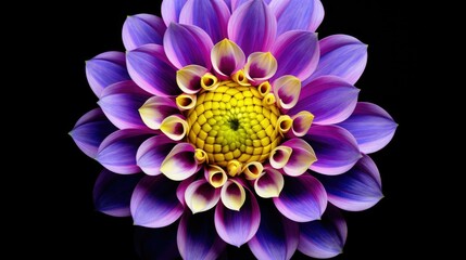 A purple and yellow flower with a green center