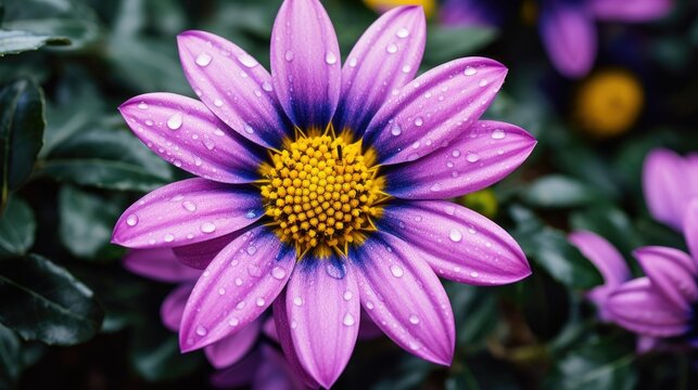 A purple and yellow flower with a green center