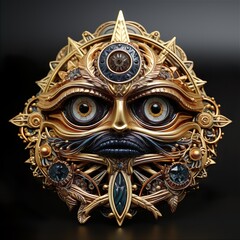 Naklejka premium Gold Sign In The Form Of A Mystical Image And Filigree Engraving. Generative AI 