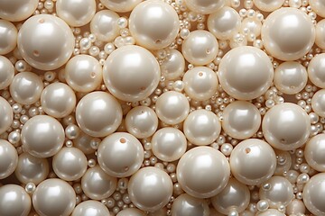 Top View Seamless White Shimmering Pearl Elegance in different Sizes Background.