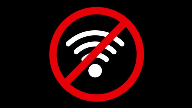 No Wi-Fi sign. Prohibition sign for the use of wi-fi. Black background.