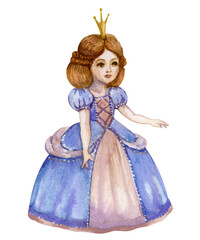 Princess on white background. Handdrawn Princess. Fantasy illustration. Fairy tale. Walercolor illustration