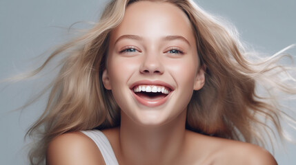 Fashion Beauty Ad or Campaign featuring Happy and Smiling young looking woman, beauty health skincare and cosmetics advertisement commercial.
