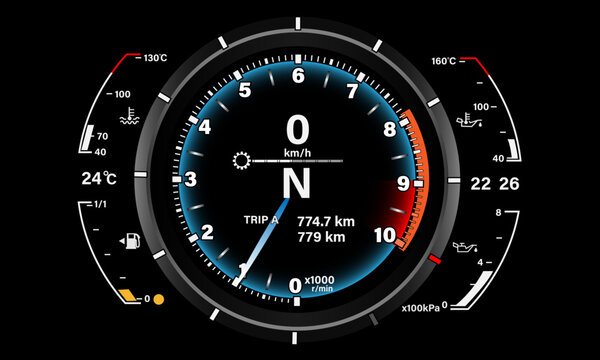 Car dashboard speed meter technology design modern futuristic on black background vector