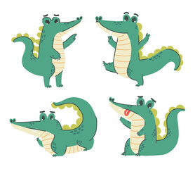 Crocodile cartoon characters . Hand drawn style . White isolate background . Vector .