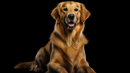 purebred  golden retriever dog sitting on isolated whit