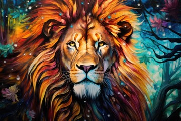 Fototapeta premium A majestic lion in its natural habitat