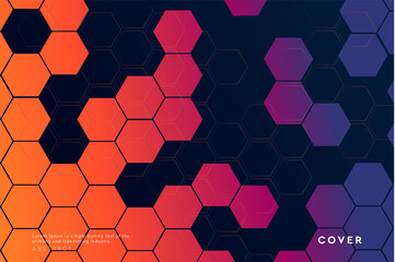 3D Pattern Honeycomb. Futuristic Mosaic Hexagon Molecular of Chemistry. Trendy Background Honeycomb in Vector Wallpaper Orange, Red Colors for Advertising, Poster, Banner, Cover.