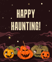 Pumpkin monsters. Halloween pumpkin postcard. zombie pumpkins. Pumpkins with brains