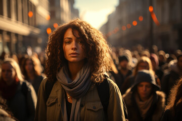 Obraz premium Protest March. People marching for a cause, reflecting the intricate array of motivations and beliefs in social movements. Generative AI.
