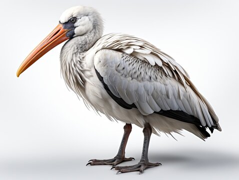 White stork on a white background. 3d rendering, illustration.