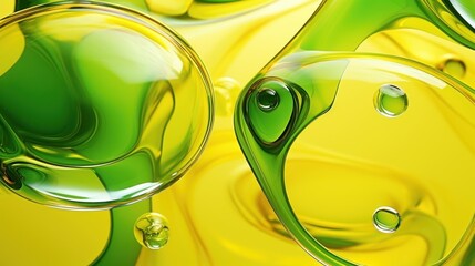 Oil gradient background with bubbles, Yellow and Green