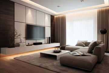 Minimalist style interior design of modern living room with tv