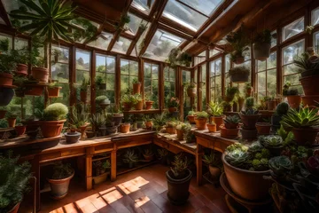 Deurstickers A sunroom filled with potted succulents of various shapes and sizes. © Muhammad