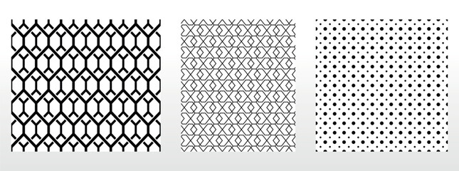 Geometric set of seamless black and white patterns. Simpless vector graphics