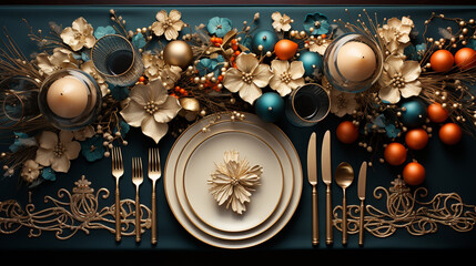 Holiday tablescape. Decoration for wedding