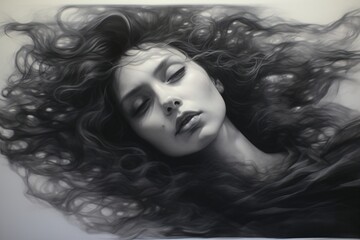 Black and White pencil sketch of a beautiful woman
