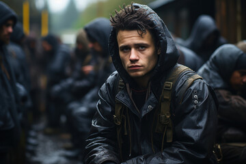 Fototapeta premium Youth Unemployment. Young adults struggling to find work, depicting the challenges faced by the younger generation in the job market. Generative AI.