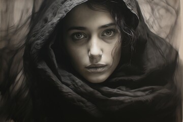 A charcoal sketch of a beautiful woman