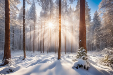 Naklejka premium The untouched serenity of a forest under the first snow