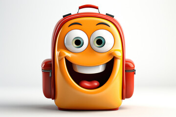 3D funny cartoon character of a school backpack with eyes and mouth at back to school time Generative AI Illustration