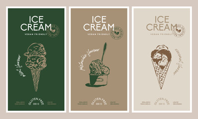 Vector modern ice cream packaging label design templates for cafe or restaurant