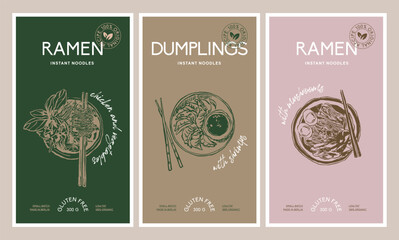 Vector hand drawn food and drinks packaging label design templates for cafe or restaurant