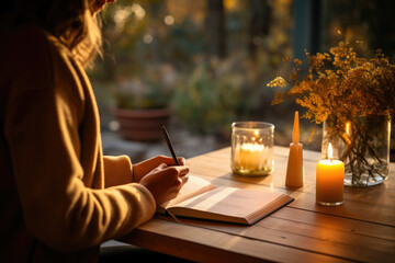 Process of journaling and reflection, highlighting the practice of self-care and introspection within a reflective lifestyle. Generative Ai.