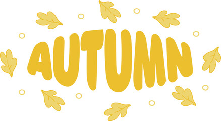 autumn postcard vector, flat, lettering, leaves, fall, yellow