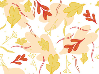 autumn seamless pattern, leaves, fall, vector, flat, orange, red, yellow