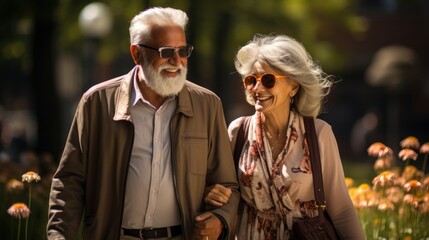 Fototapeta premium Elderly couple walking happily.