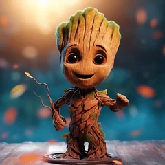 Deurstickers  Baby Groot - A Tiny Humanoid Tree Bursting with Charm and Adventure from the Cosmic Universe © Animated