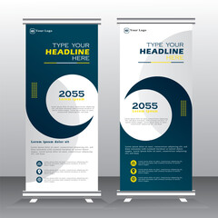 Roll up banner tempalte for your company, vertical template design, for brochure, business, standees, pull up, modern x-banner and flag-banner advertising. vector illustration with blue and yellow