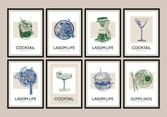 Minimalist hand drawn food and drink vector illustration collection