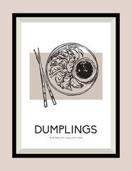 Dumplings hand drawn illustration in a poster frame for wall art gallery