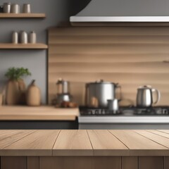 Fototapeta na wymiar Wooden surface inside the kitchen, blurred background