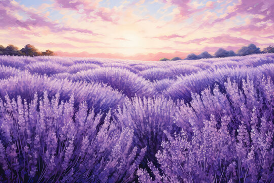 Field Of Lavender Painted With Crayons