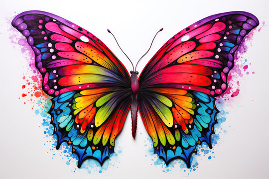 Rainbowcolored Butterfly Painted With Crayons