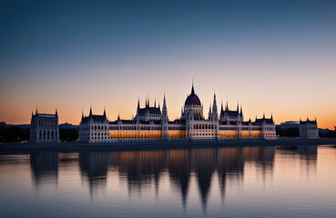 Parliament Building at Sunset, Budapest, Hungary - Created with Generative AI Technology