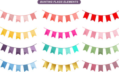 Bunting flags color collection element for birthday decoration