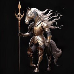 Fototapeta premium Fantasy Computer Game Character In Metal Armor. Illustration On The Theme Of History And Wars, Computer Games And Fantasy. Generative AI 