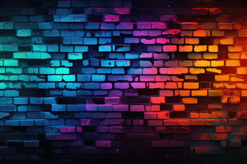 Abstract Neon Lines On Distressed Brick Wall