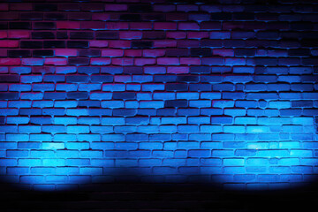 A Brick Wall With Blue And Red Lights On It