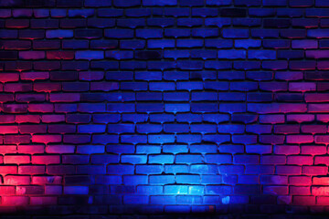 A Brick Wall With Red And Blue Lights