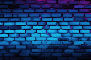 Brick Wall In Vibrant Blue Neon Colors