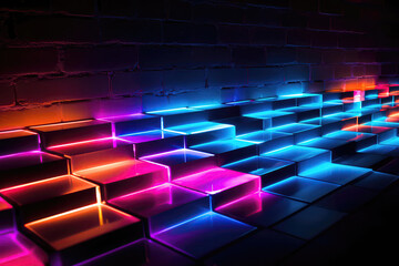 Obraz premium Neon Lights Forming Abstract Patterns On Bricks